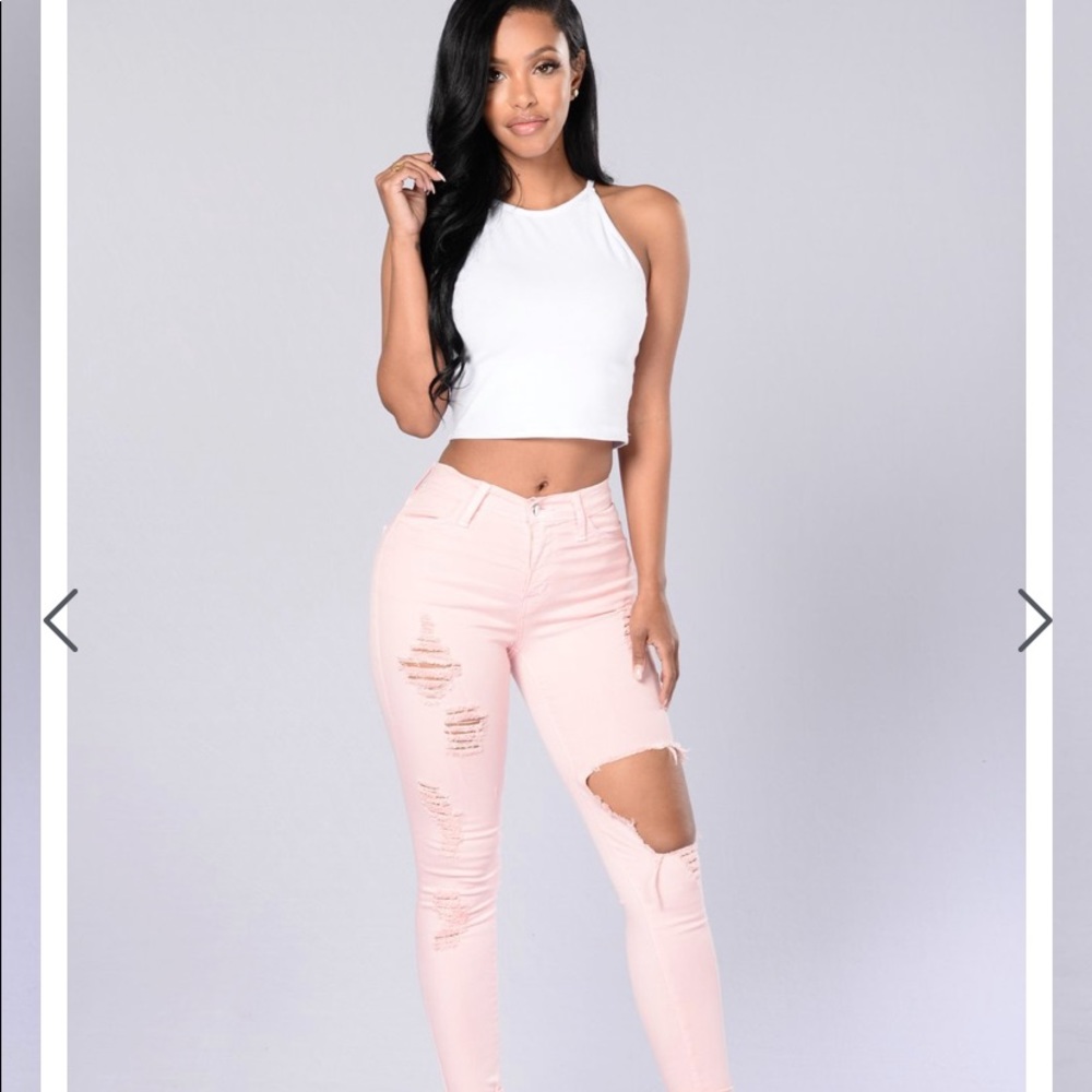 light pink fashionnova “glistening” jeans